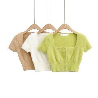 Short-sleeve Square Neck Cropped Cardigan