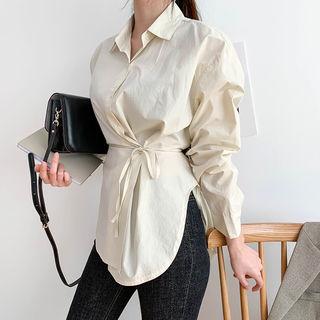 Self-tie Plain Cotton Shirt