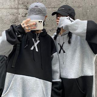 Cross Embroidered Two-tone Hoodie