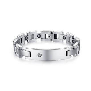 Simple Fashion Geometric Rectangular Smooth 316l Stainless Steel Bracelet With Cubic Zirconia For Women Silver - One Size