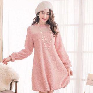 Mesh Panel Fleece Dress
