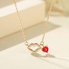 925 Sterling Silver Rhinestone Lips Pendant Necklace Rose Gold - One Size