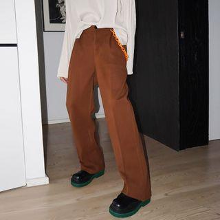 Plain Straight-leg Woolen Pants