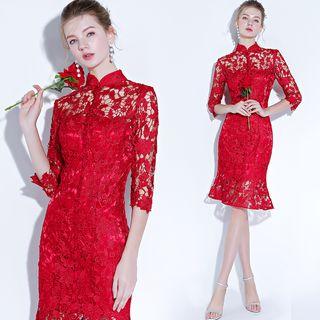 Stand Collar Lace Mermaid Cocktail Dress