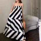 Strapless Striped Maxi Smock Dress