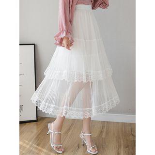 Lace Layered Midi A-line Skirt