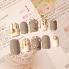 Embellished Faux Nail Tips L19 - Gray & White - One Size