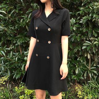 Double-breasted Short-sleeve A-line Dress