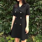 Double-breasted Short-sleeve A-line Dress