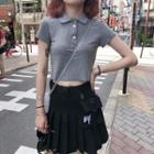 Short-sleeve Cropped Polo Shirt / Pleated Skirt