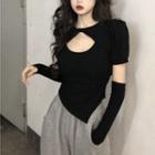 Set: Short-sleeve Plain Cutout Top + Arm Sleeves