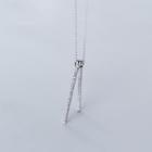 925 Sterling Silver Rhinestone Bar Pendant Necklace Silver - One Size