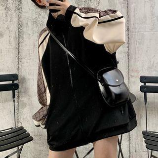 Argyle Print Panel Zip Jacket Black - One Size