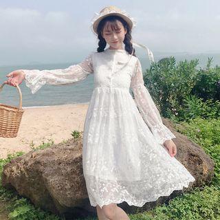Lace Long-sleeve A-line Midi Dress