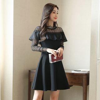 Lace Panel Ruffled A-line Dress