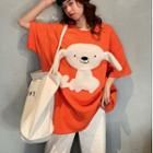 Dog Detail Elbow-sleeve T-shirt
