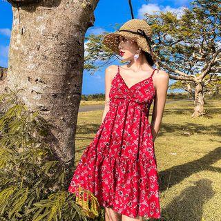 Floral Printed Spaghetti Strap Open-back Mini Sundress