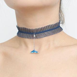 Alloy Whale Tail Pendant Chiffon Choker