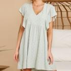 V-neck Ruffle Trim Short-sleeve Mini A-line Dress