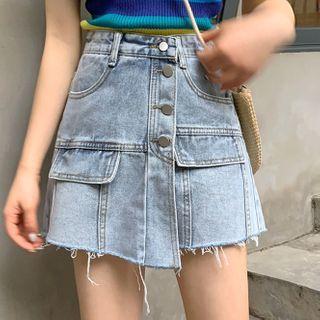 Frayed A-line Denim Skorts