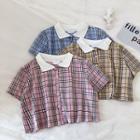 Color-block Plaid Loose-fit Short-sleeve Top