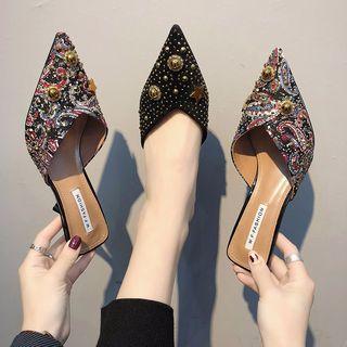 Pointy Toe High Heel Rhinestone Mules