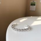 925 Sterling Silver Flower Open Bangle S094 - Silver - One Size