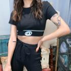 Printed Crop Camisole / Short-sleeve Crop Top / Boot-cut Pants