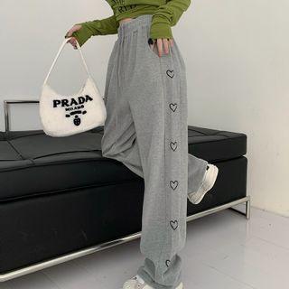 Heart Embroidered Baggy Sweatpants