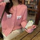 Bow-accent Cardigan Pink - One Size