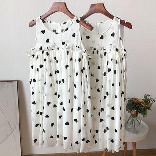 Heart Print Sleeveless Shift Dress Off-white - One Size