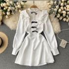 Long-sleeve Ruffled Bow-front Mini A-line Dress