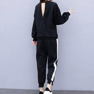 Set: Cutout Back Pullover + Color Block Sweatpants