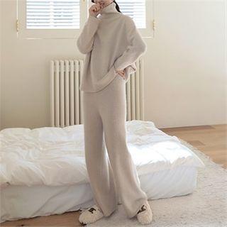 Wool Blend Fluffy Wide-leg Knit Pants