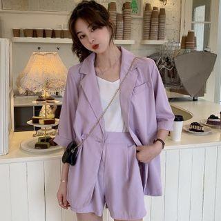 Elbow-sleeve Double-breasted Blazer / Wide Leg Shorts / Camisole Top / Set