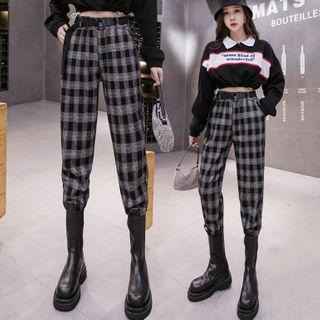 Copped Plaid Harem Pants