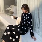 Dotted Long-sleeve Midi Knit Dress
