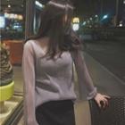 Set: Plain Long Sleeve Top + Pleated Spaghetti Strap Dress