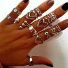 Set Of 17: Alloy Ring (assorted Designs) Silver - One Size