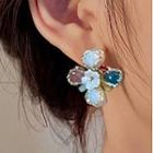 Floral Earring 1 Pair - Gold & White & Blue - One Size