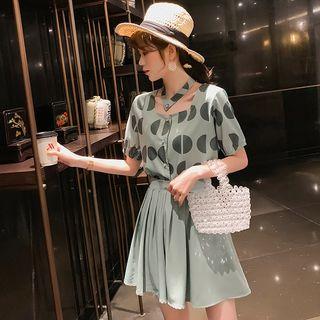Short-sleeve Dotted Top / Dotted Camisole / Harem Pants / Mini A-line Skirt / Set
