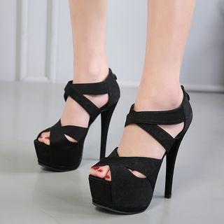 Cross Front High Heel Platform Sandals