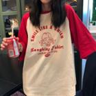 Elbow-sleeve Printed Raglan T-shirt