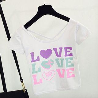 Lettering Short-sleeve Cropped T-shirt