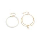 Set: Sword Rhinestone Alloy Anklet + Faux Pearl Anklet Set Of 2 - Gold - One Size