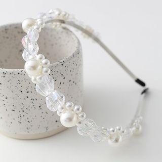 Beaded Headband 1 Pc - Transparent & White - One Size