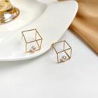 Faux Pearl Cube Ear Stud Ear Stud - 1 Pair - Gold - One Size