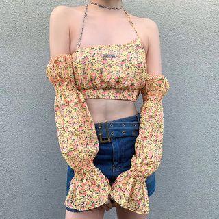 Long-sleeve Cold Shoulder Floral Top