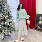 Embroidered Long-sleeve Pullover / Midi A-line Skirt