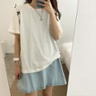 Elbow-sleeve Bow Accent T-shirt White - One Size